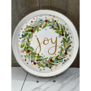 NEW 12" JOY Wreath Serving Platter  Ceramic Gold Trim Signed Haley Bush RAZ